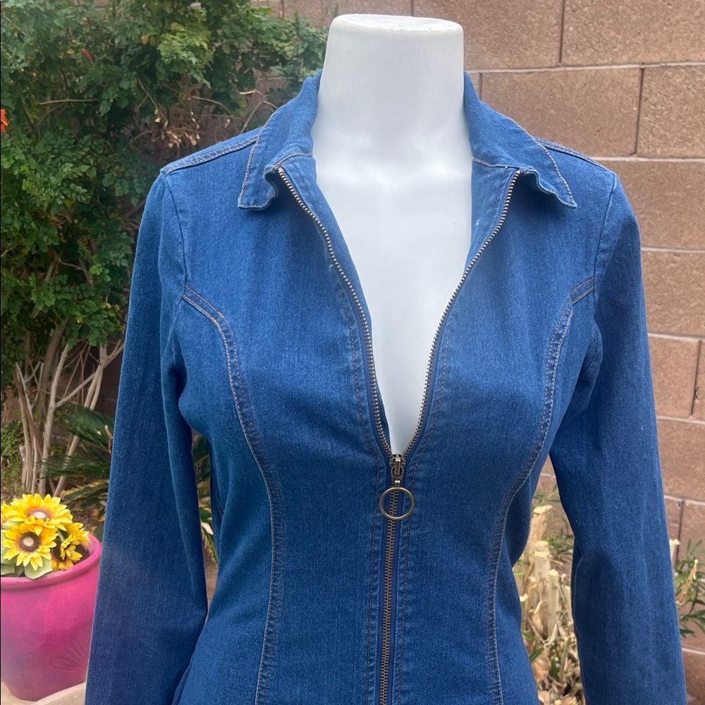 Denim Zip-Up Dress - Picture 2 of 8